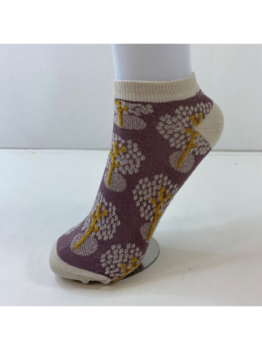 Womens Ankle Socks Set 1 Textured Tree Pattern Purple Cream